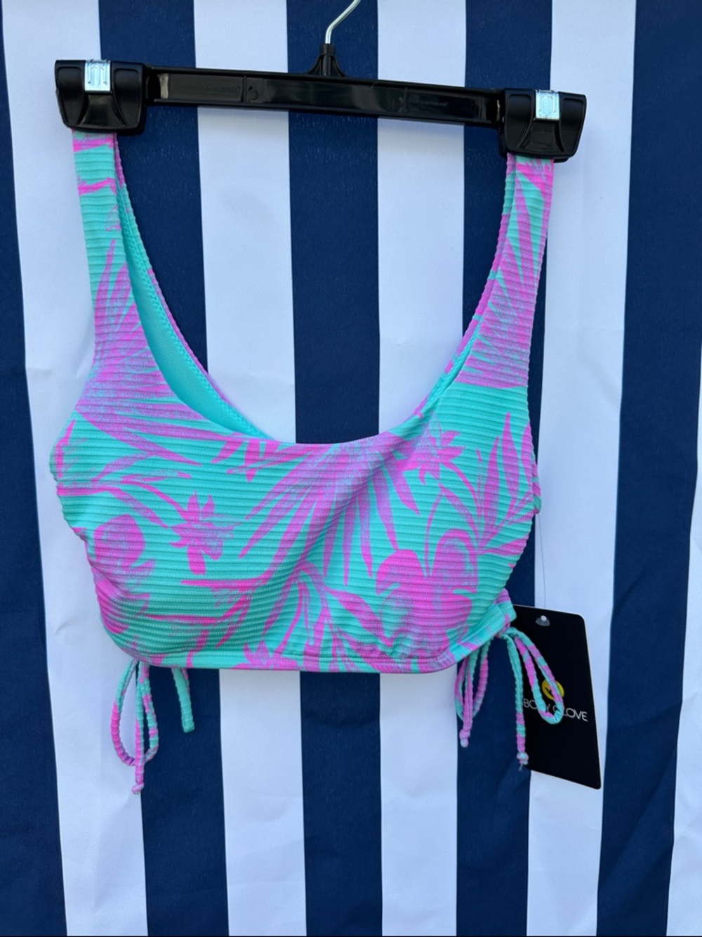 Body Glove Aqua & Pink Ribbed Bikini Top